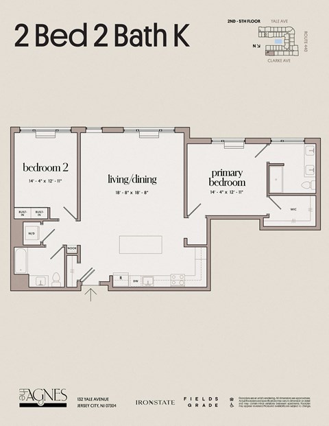Floor plan for 2 beds, 2 baths, 1362 sqft